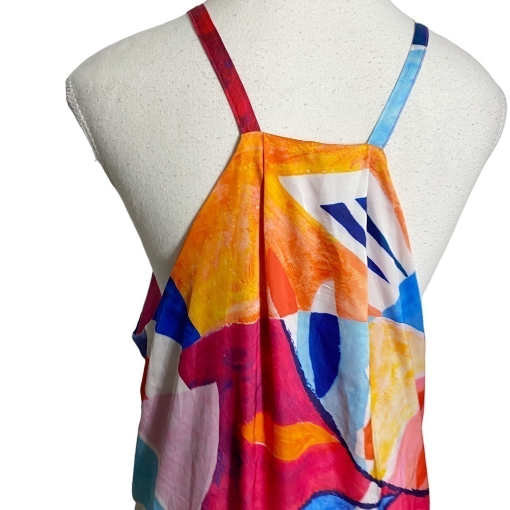 Nicole Miller Watercolor Mixed Print Satin Maxi Dress Pink Blue Plus Size 2X - Picture 4 of 16